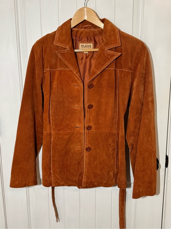 Wilsons Leather Jackets & Blazers - Wilsons Leather Women’s Suede Button-Front Tie Waist Jacket in Burnt Orange